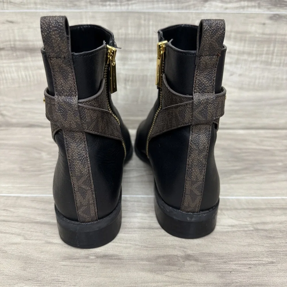 Michael Kors Black Farrah Leather Flat Ankle Booties Boots 6.5 - Picture 2 of 14